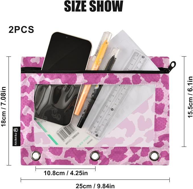 Leopard Pencil Pouches for 3 Ring Binder 2 Pack | Binder Pencil Case With Zipper Reinforced GrommetsPencil Bags for Office Organizers