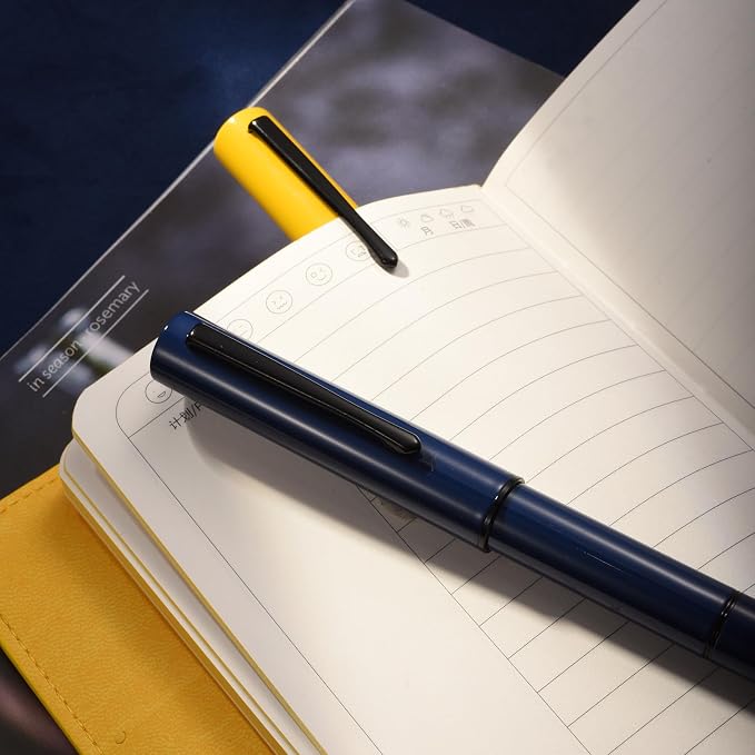 HONG DIAN C1 Fountain Pen Fine Nib, Dark Blue & Classic Retro Design Metal Pen with Ink Converter