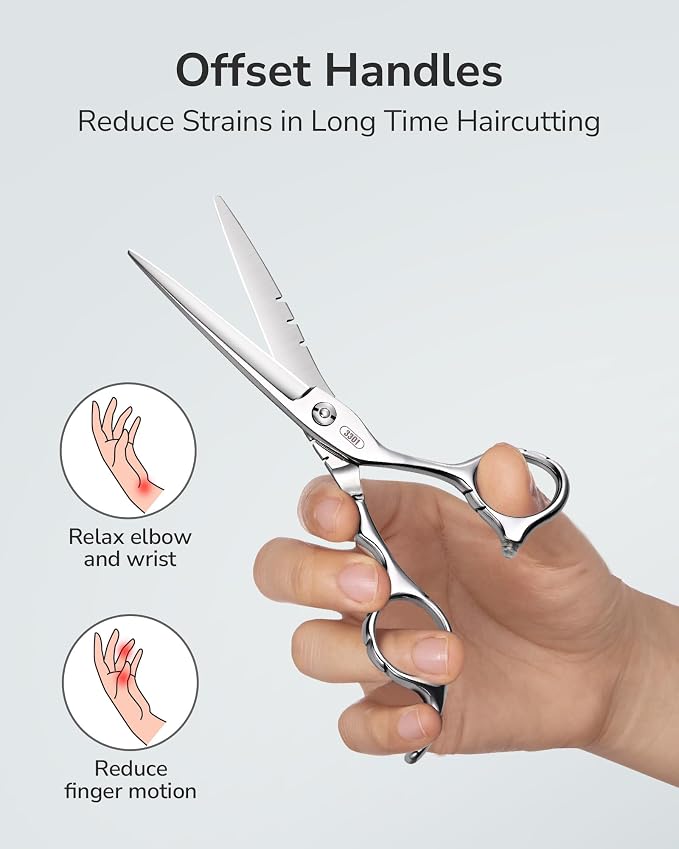 Hair Cutting Scissors, ULG Professional Hair Scissors 6.5” Shark Series Right-Hand Razor Edge Barber Shears Salon Hair Cutting Shears Made of Japanese Stainless Steel, Hand Sharpened Silver