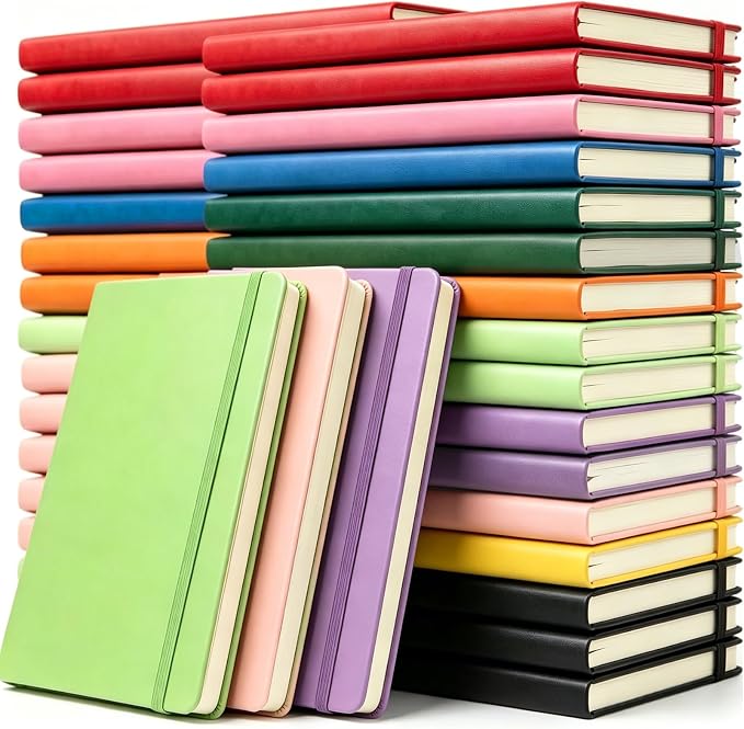 Topphopy 36 Pack Pu Leather Lined Journal Notebooks, A5 Executive Notebooks Bulk, 5.5 x 8.3 Inch Hardcover Notepad for Business Office School (solid color)