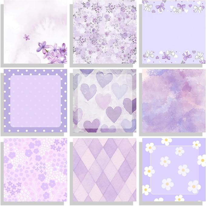 9 Pads Purple Sticky Notes Set, Cute Self-Stick Notepads, Super Adhesive Memo Pads Note Card, Office Decor Gifts, Desk Accessories for Students, School Supplies for Girls, 3x3in