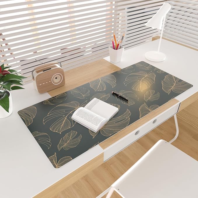 Colorful Star Monstera Leaves PU Leather Desk Mat, 31.5" x 15.7" | Large Waterproof Non-Slip Gaming Mouse Pad, XXL PC Laptop Protector Pads, Desk Writing Pads for Office Home