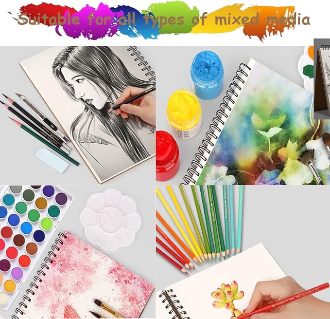 Sketch Book Pad, Drawing Paper 9" x 12" Spiral Bound (98lb/160gsm), Pack of 1, Durable Acid Free Sketchbook for Painting, 30 Sheets Each (1 Pack- 9"X12")