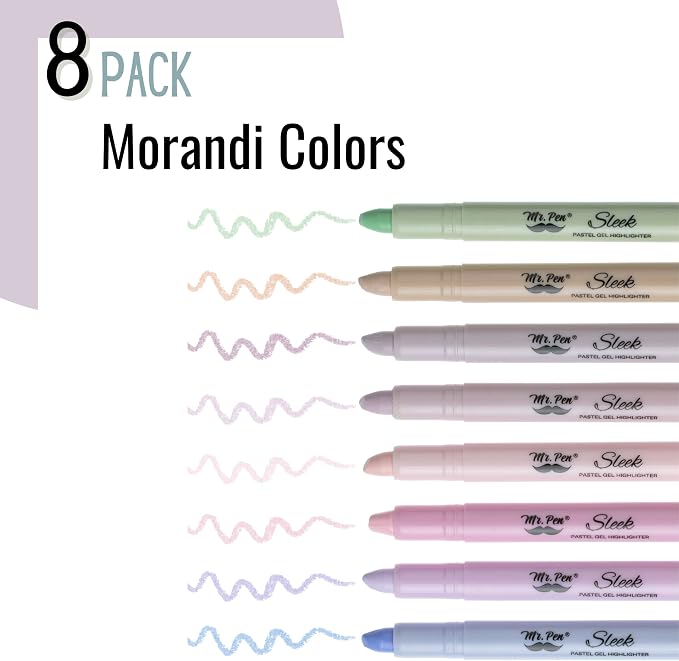 Mr. Pen- No Bleed Gel Highlighters, Morandi Colors, 8 Pack | Bible Highlighters and Pens No Bleed, Bible Markers for Study, Journaling, School Supplies and Accessories