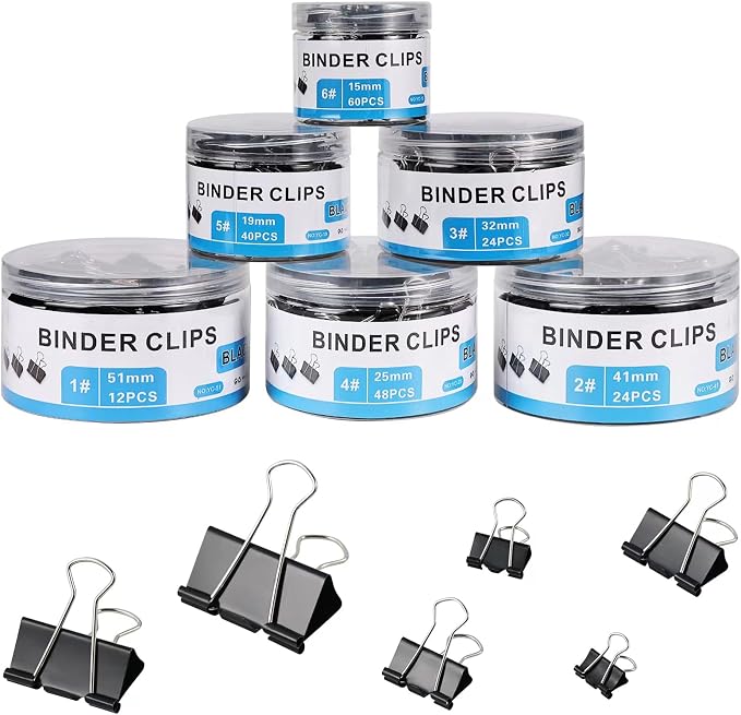 208 PCS Binder Clips Paper Clamps Assorted Sizes Black Metal Bulk Clip | Paper Binder Clip, Black Binding Paperwork Clamp, School Teachers Office Supplies