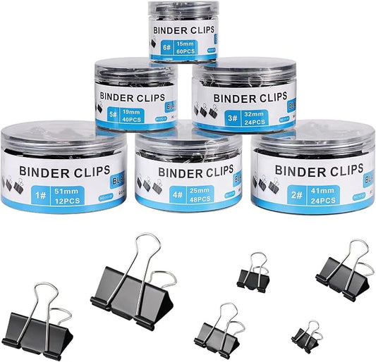 208 PCS Binder Clips Paper Clamps Assorted Sizes Black Metal Bulk Clip | Paper Binder Clip, Black Binding Paperwork Clamp, School Teachers Office Supplies