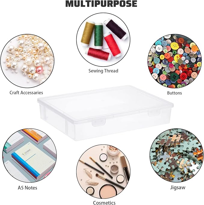 BTSKY Clear Plastic Storage Box with Flap Lid, Multipurpose Craft Organizers and Storage Box Art Supply Storage Organizer Plastic Sewing Box for Beads Pencils Notebooks, 2 Pack Medium