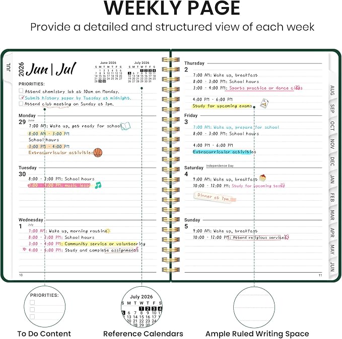 Planner 2026-2027 for Women & Men, Academic Monthly and Weekly Calendar Planner, Jul 2026 - Jun 2027, A4 (8.5" x 11"), Teacher Student Planning Book with Tabs, Ideal for Office School Supplies - Dark Green
