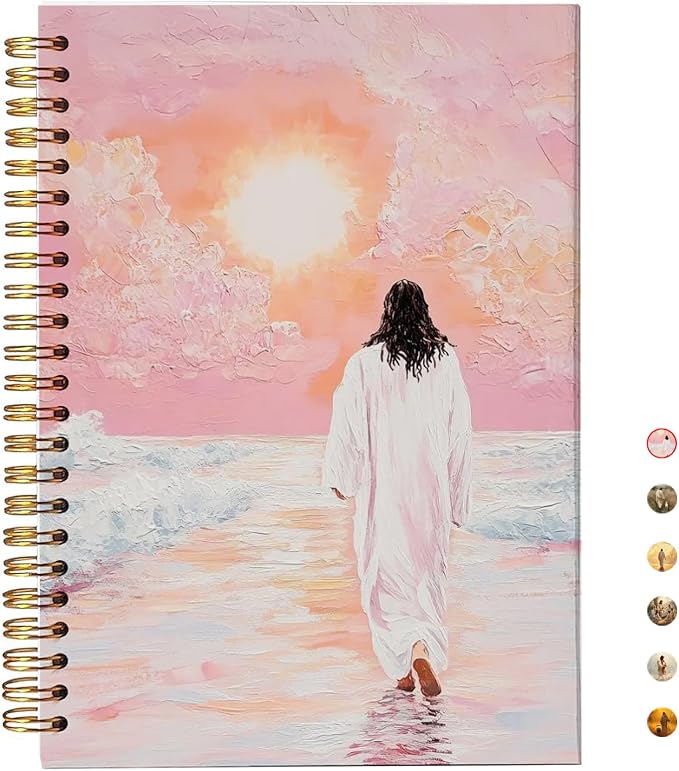 bitCNY Spiral Notebook 8.3 x 5.5 Inches, Jesus Walking on Water Painting Cover, Christian Art Journal, Lined Notebook for Devotion and Daily Writing