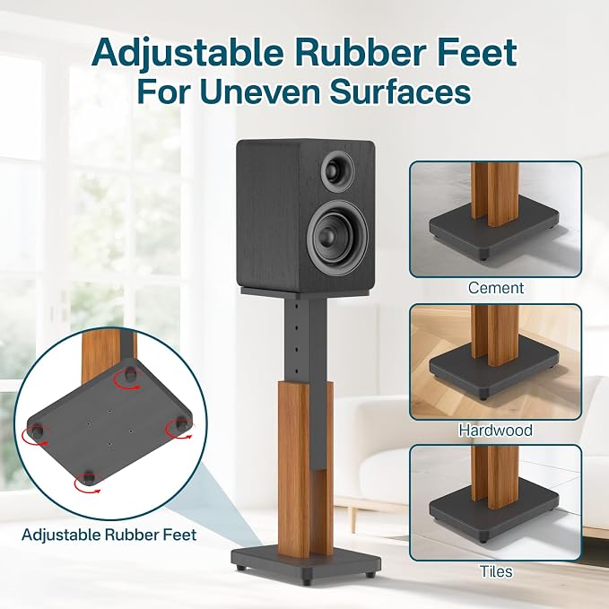 Height Adjustable Speaker Stands Pair with Most Satellite, Studio, Bookshelf Speakers - Wood Grain Floor Speaker Stands for Klipsch, Edifier, JBL Bookshelf Speaker Stands Holds 50Lbs with Cable Clips