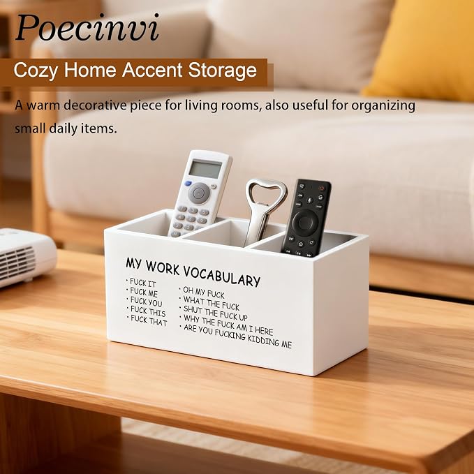 Minimalist Funny Pen Holder for Home Office Desk, Funny Office Gifts for Coworkers, My Work Vocabulary Humorous Wooden Box Sign Pencil Holder for Desk Shelf Organizer