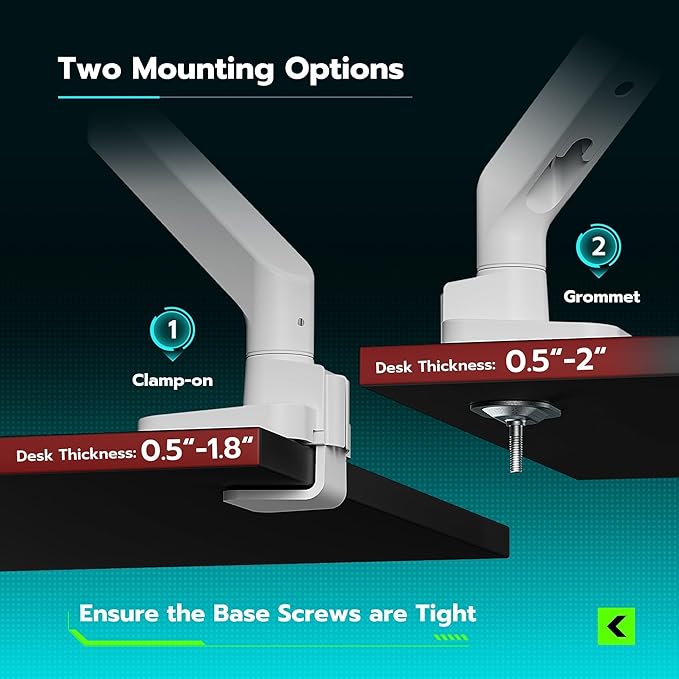 ARES WING Ultrawide Monitor Arm for 17 to 49 Inch and 44 Lbs Screen, White | Pro Gas Spring, Full Range of Motion, for 75/100 Vesa Mount, for Samsung, LG Curved/Flat Monitor, with C Clamp, Grommet Base