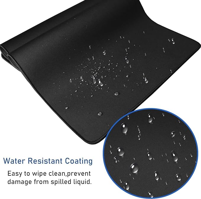 Large Extended Gaming Mouse Pad with Stitched Edges, 47.3 X 23.6 in Desk Pad Durable Non-Slip Natural Rubber Base, Waterproof Computer Keyboard Mat for Esports Pros, Gamer, Desktop, Black