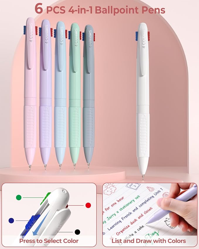 Four Candies 56 PCS School Supplies with Pencil Case, 6 Multicolor Pens, 12 Pastel Highlighters, 5 Gel Pens, 9 Mechanical Pencils for Student Back to School Stationery Set College Essentials (Pink)