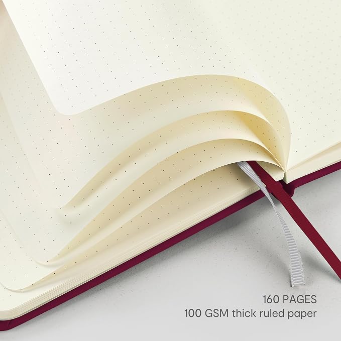 &And Per Se Dotted Journal Notebook – A5 Hardcover, 160 Pages 100gsm Paper, Dot Grid Notebook for Planning & Creative Journaling, 3 Sticker Sheets Included (Dark Red)