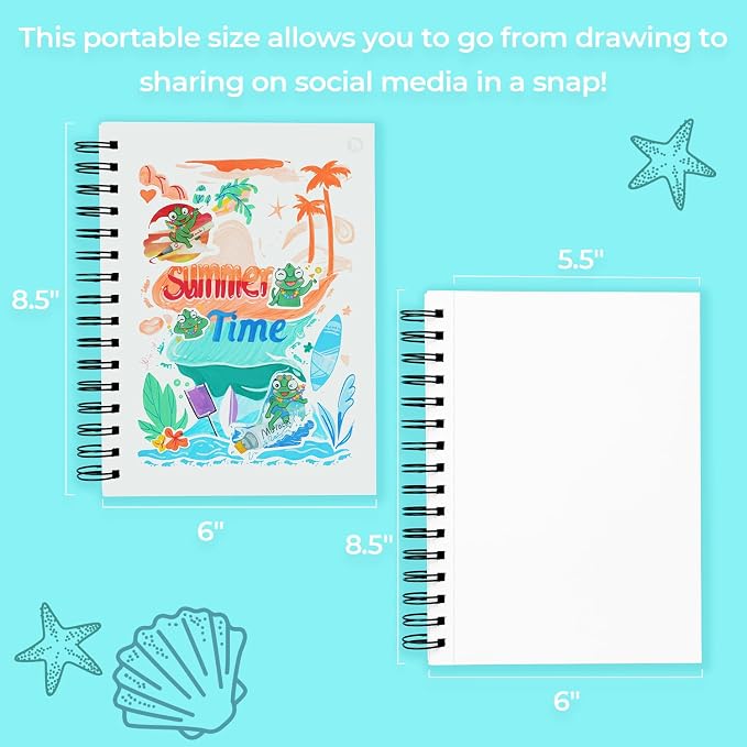 Ohuhu Double-Sided Marker Pads Art Sketchbook Bleedproof - 5.5"x8.5" Small Paper Size - 90 LB/150 GSM Smooth Drawing Paper - 60 Sheets/120 Pages, Spiral Bound Sketching Book for Alcohol Markers Paints