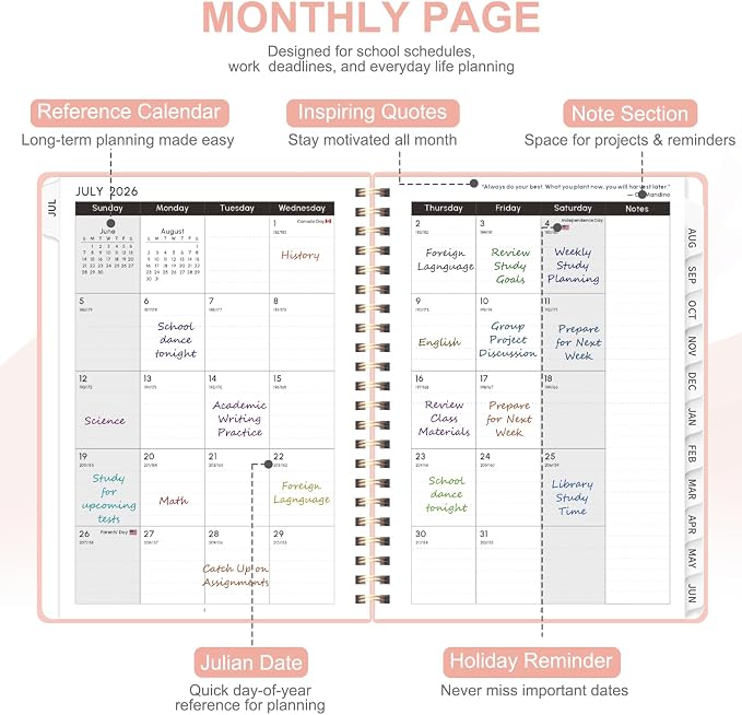 Planner 2026-2027, Weekly and Monthly Academic Planner, July 2026 - June 2027, Hardcover Calendar Agenda Book for School Year Planning, School Supplies for Teacher and Student, A5(6.3'' x 8.5'')
