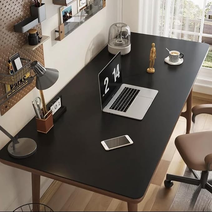 Leather Table Cover, Reversible Double-Sided, 1.8mm Thick, 24x60 Inch, Protector for Rectangular Tables, Waterproof & Oil Resistant for Dining Table, Office Desk, Dresser(Black+Black)