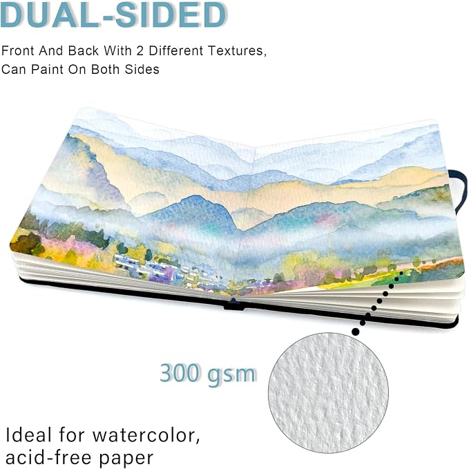 E-WEICHEN 5x5 Handmade Handy Portable Cloth Fabric Hardcover Sewing Binding Travel Watercolor Sketchbooks Watercolor Paper 140LB/300gsm 20Sheets/40Pages Journal Mixed Media Pad Notebook Bird