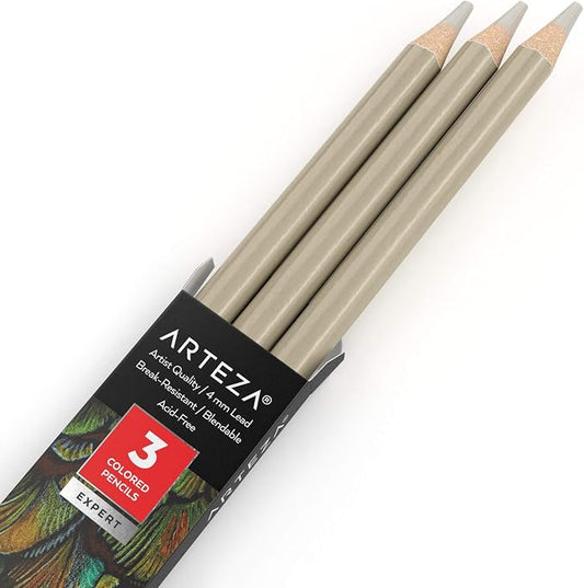 Arteza Colored Pencils, Pack of 3, А004 Mushroom Grey, Soft Wax-Based Cores, Ideal for Drawing, Sketching, Shading & Coloring