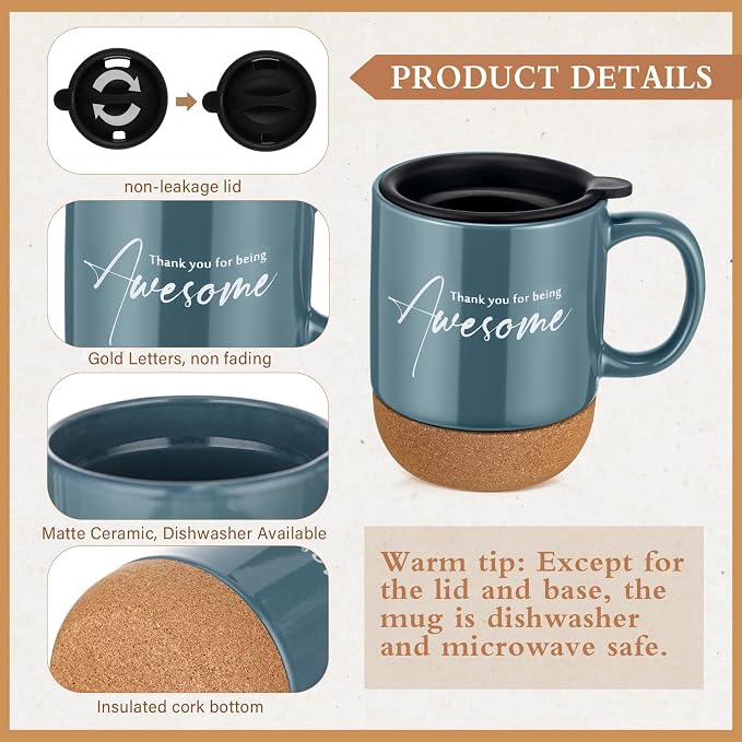 Sayglossy 4 Pcs Thank You Gifts Set for Men Back to School Teacher Appreciation Gift Leather Notebook Inspirational Coffee Mug Scented Candle Ballpoint Pen for Male Employee Coworker Nurse Boss, Blue