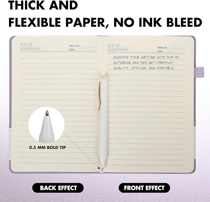 Aodaer 30 Set Lined Notebook Journals with Pens A5 Notebooks 100 GSM College Ruled Hardcover Notebook PU Leather Notepad with Pen Holder for Office School, 5.7 x 8.3 Inches, Lavender