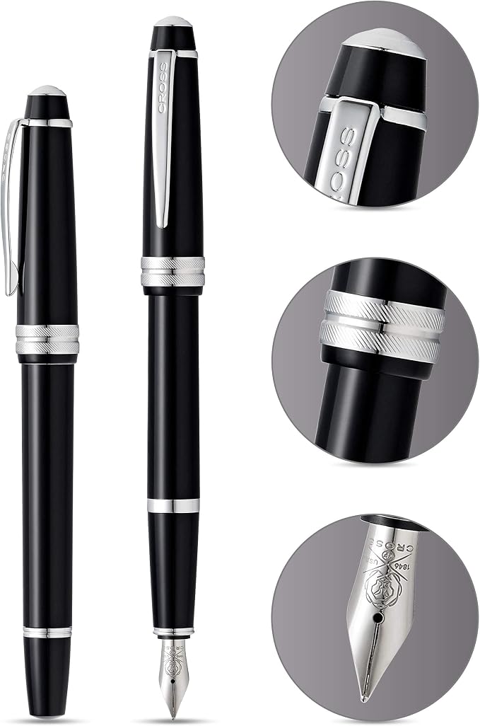 Cross Bailey Light Polished Black Resin Extra-Fine Nib Fountain Pen - Professional Pen for Effortless Writing - Journaling, Note-Taking & More - Black Ink - Easy Handling - Includes Gift Box