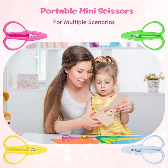 4 Pack Mini Scissors - Small Sharp Scissors All Purpose with Cover Tiny Detail Scissor for Travel Crafts Sewing Embroidery DIY (4 Colors)
