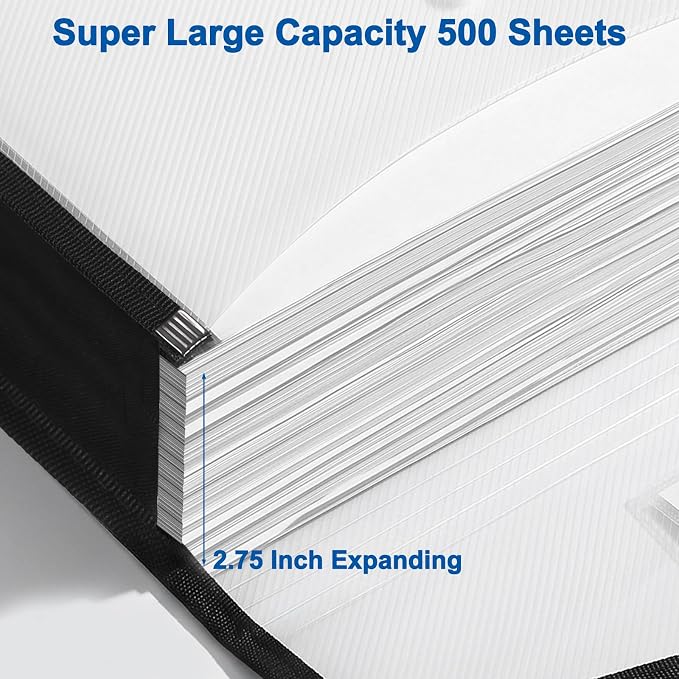 2 Pack Clear Expanding File Organizer Envelope Important Document Folder with Snap Closure Plastic Document Holder File Folder Large Capacity with Black Trim Fit Letter/A4 Size
