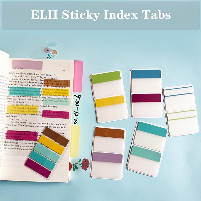 ELII 500 PCS Sticky Index Tabs 2 Inch Book Tabs,Clear Sticky Notes | Pages Notebooks File Tabs, Self Adhesive,Safety Material, Smooth Writing,Transparent,Waterproof,Repositionable,Reading
