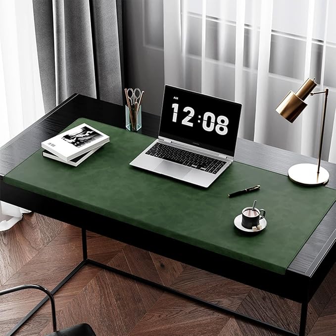 Edge-Locked Non-Slip Large Desk Pad with Edge Protector, Leather Office Laptop Mouse Mat Extended Table Protector, Desk Blotter for Writing Game Work Typing (Reddish Brown,23.6"x11.8")
