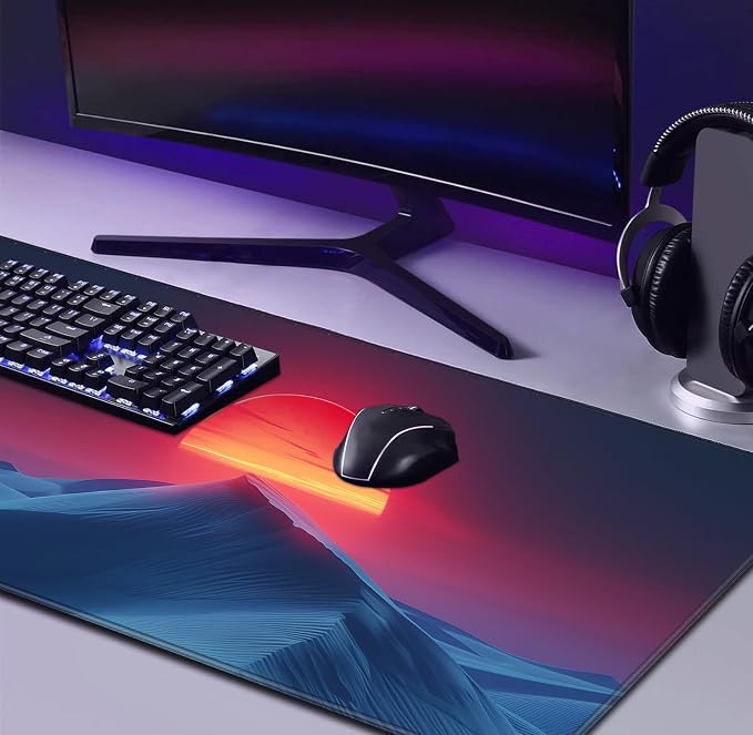 Mountain Top Scenery Mouse Pad Sunset Mountain Computer Decorative Desk Pad | Large Extended Mouse Pad; Full Desk Coverage; Waterproof Coating; Stable Anti-Slide Base For Gaming, Office, Study Daily Use