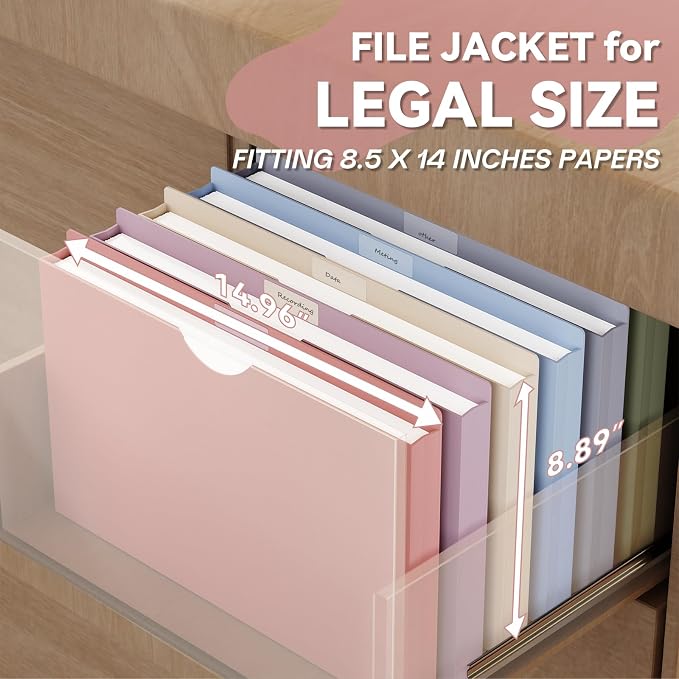 Plastic 1 Inch Manila File Jackets Legal Size,Expansion Pocket | 12 Pack Manilla Pocket Folders,Expandable File Jackets for Document,Straight Cut Tab,Poly Project File Jacket,Pastel Color