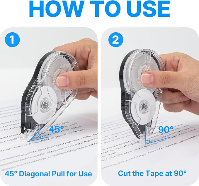 OWLKELA 2 Pack Plus Correction Tape, Tear-Resistant White Correction Tape, No Dry Time, Easy to Use, Office & School Supplies, 0.2 in Wide, 98.4 Ft, Black shell & White Core