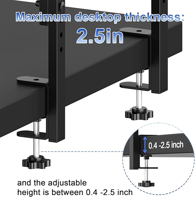 2-Tier Desk Shelf, Black | Desk Organization Expandable Clamp on Desk Shelf Desktop Accessories for Offices and Game Rooms