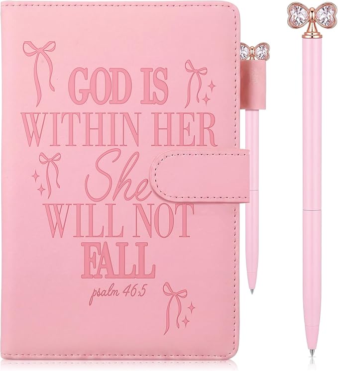 Thenshop 3 Pcs Bible Verse Leather Journal for Women Coquette Bow Christian Journal with Pen & Gift Box God Is Within Her Notebook for Faith Religious Gifts Prayer Bible Study Supplies 5.7×8.4″