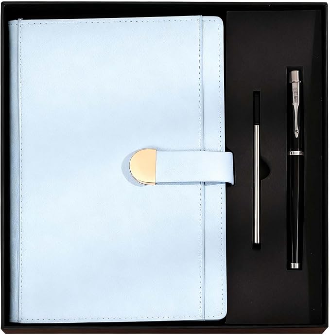 A5 Notebook Journal Leather Journal Hardcover With Pen Set for Work School Writing Business Notebook 300 pages + pen refill + gift box packaging(Lightblue)