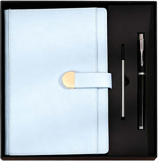 A5 Notebook Journal Leather Journal Hardcover With Pen Set for Work School Writing Business Notebook 300 pages + pen refill + gift box packaging(Lightblue)