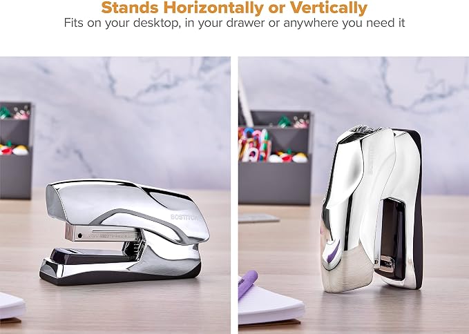 Bostitch Office Heavy Duty Stapler, 40 Sheet Capacity, No Jam, Half Strip, Fits into the Palm of Your Hand, For Classroom, Office or Desk, Chrome