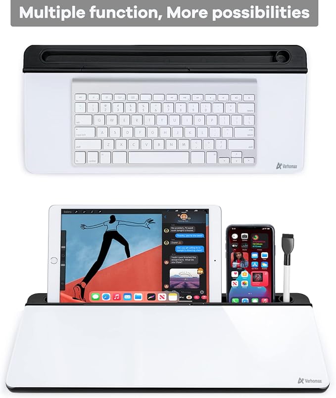 Varhomax Glass Desk Whiteboard with Storage, Desktop Organizer to-do List Memo Notepad Dry Erase White Board for Home Office and School Supplies (Black&White)