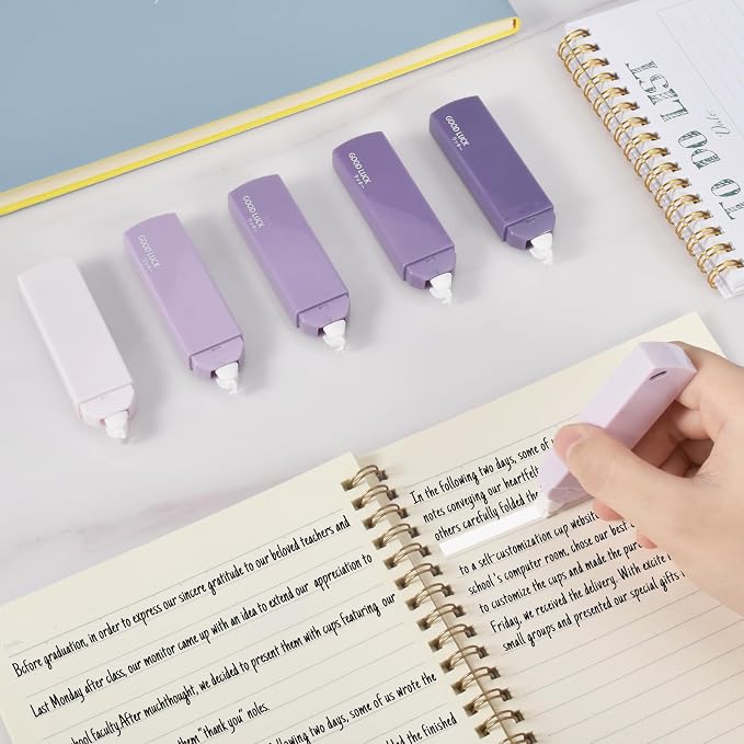 Temiary 6Pcs Mini White Correction Tapes , Quick Dry Smooth Pull Out for Writing, Aesthetic Cute Correction Tape Set Easy To Use for Students School Office Supplies (Purple)