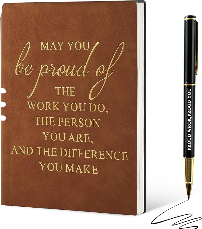 Notebooks Journal with Pens Sets, Christmas Employees Appreciation Gifts Bulk, A5 Leather Inspirational Notebook for Coworker Teacher Nurse Thank You Gifts, Brown