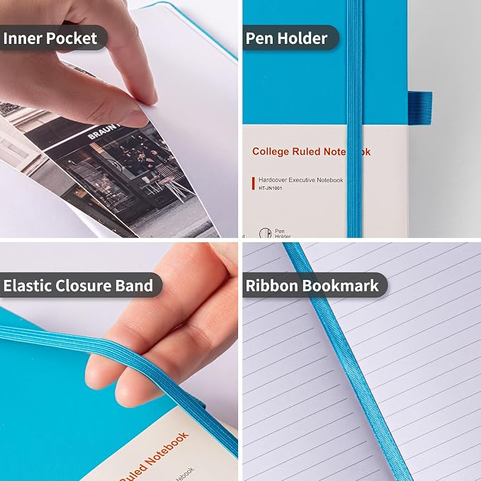 Heture Hardcover Journal Notebooks, A5 Lined Notebook for Writing and Work, 160 Pages 100 GSM Thick Paper, Ruled Notebooks Bulk with Elastic Closure, Hardcover Notebook for Work, School, Travel, Note Taking (Turquoise Blue, 1 Pack)