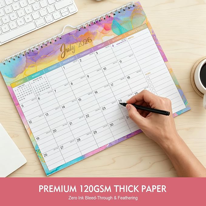 Comix 2026-2027 Wall Calendar,18 Month Planner for Home Office Classroom | 120GSM Thick Paper, Large Lined Blocks, Ink Bleed Resistant, Reinforced Hanger, for Home Office Classroom Family Planning