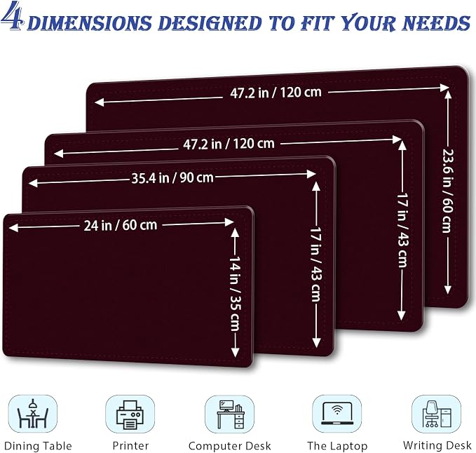 47.2" x 23.6" Large Desk Pad - Non-Slip PU Leather Mat, Waterproof Writing Blotter for Work, Computer Mouse Pad, Keyboard Mat (Burgundy)