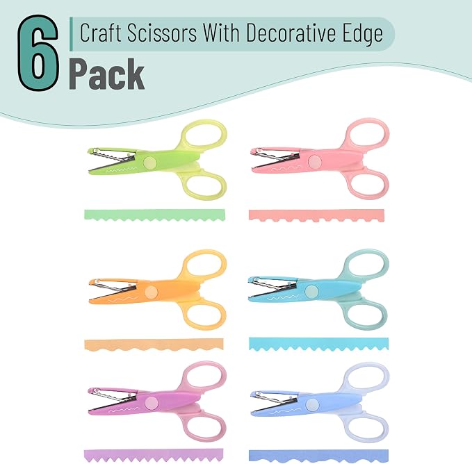 Mr. Pen- Craft Scissors Decorative Edge, 6 Pack, Rainbow | Zig Zag Scissors for Crafting, Scrapbooking, Fancy, Pattern, Design