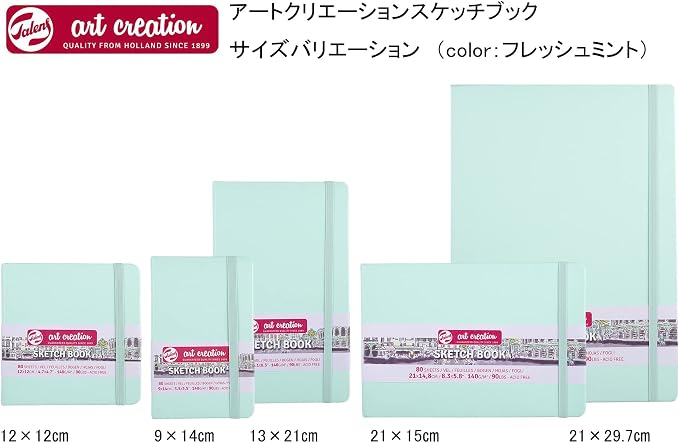 Talens Art Creation Sketchbook, Fresh Mint, 80 Sheets, 8.3 x 5.8 in | Hard-Bound Pocket Notebook, 140 GSM/94 lbs Paper, Acid-Free Cream Blank Paper, Ribbon Bookmark and Elastic Closure