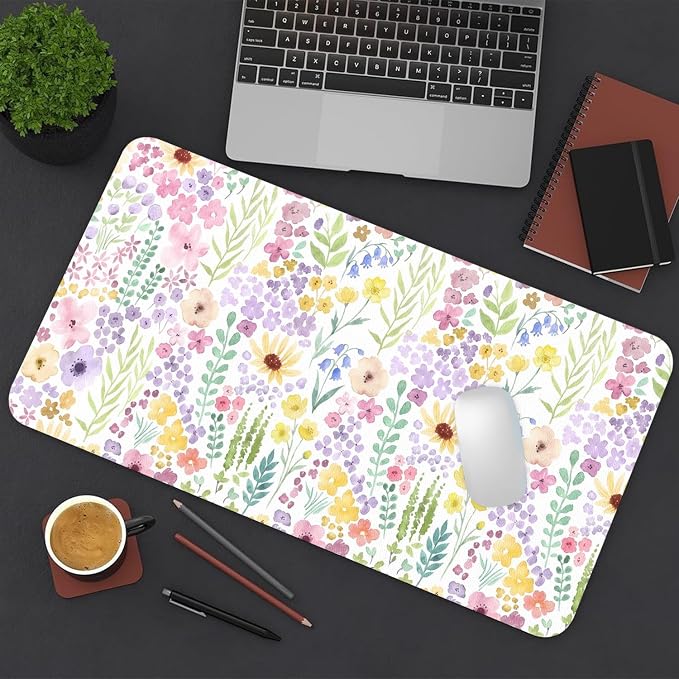 Flower Large Mouse Pad, Floral Desk Matt for Desktop, PU Leather Waterproof Desk Pad, Computer PC Laptop Protector Gaming Mouse Pads for Women Office Decor (27.5" x 13.8")