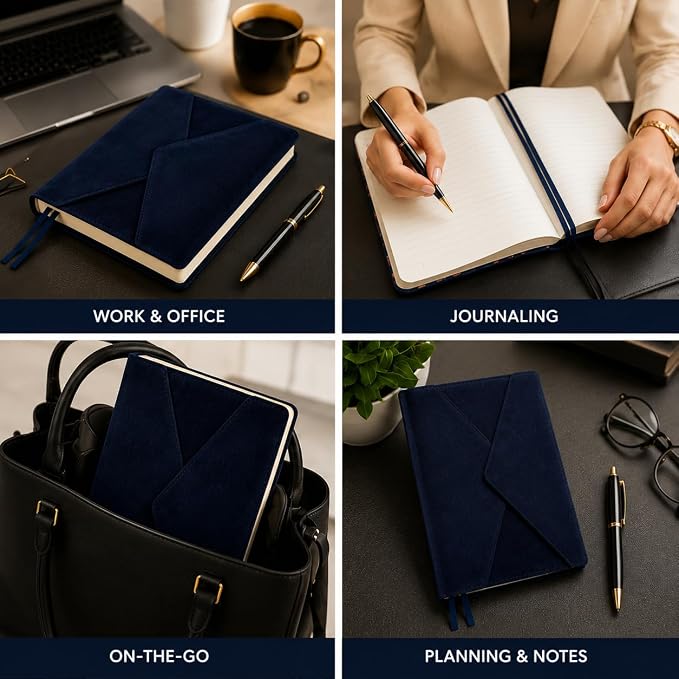 Eccolo Lined Journal Notebook, Hardcover Velvet Journal for Women & Men - 256 Ivory Pages, Unique Writing Journal for Work or School, Magnetic Flap Closure, 3 Bookmarks, Size 6X8, 6X8 Navy | Ivory Acid-Free Ruled Paper, 3 Sewn-In Bookmarks, Lay-Flat De...