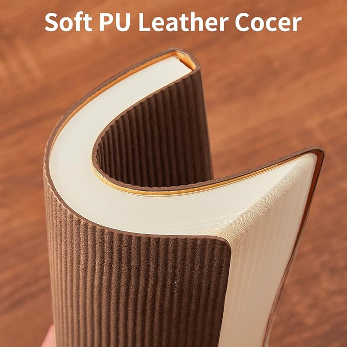 Lined Journal Notebook for Work College Ruled Notebook 5.79" x 8.27" A5 PU Leather Daily Journaling Notebook 216 Pages for Women Men Daily Writing Business School Travel Gift (Coffee)